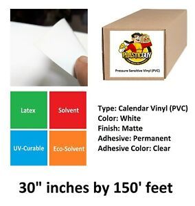 PVC 30&#034; x 150&#039; (.003&#034;) White Matte Self-Adhesive Clear Permanent Vinyl Film Roll