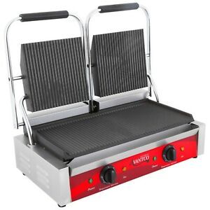 Avantco Double Commercial Panini Sandwich Grill with Grooved Plates