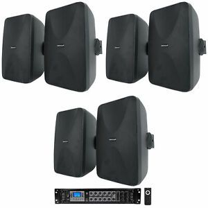 Rockville 6-Zone Commercial/Restaurant Bluetooth Amp+6) Black 6.5&#034; Wall Speakers