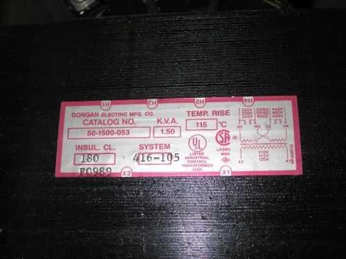 1 kva dongan industrial control transformer, 1 ph., 50-1000-059, used, warranty for sale
