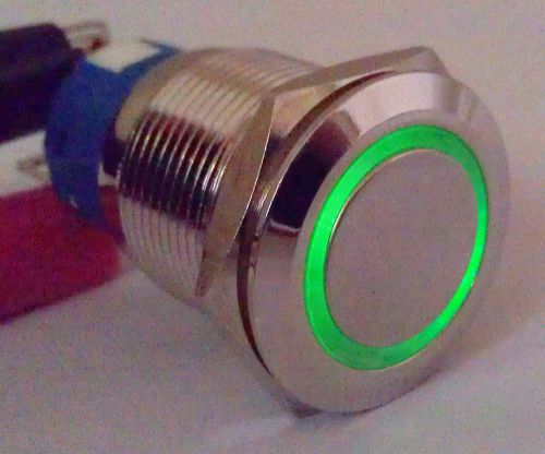 Metal Flat Ring illuminated Green Led Push Button Resetable Switch 19mm QN19-C1