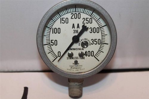 Marsh Brass Instrument Co. Pressure Gauge 0-400 AA 316 AMMONIA
