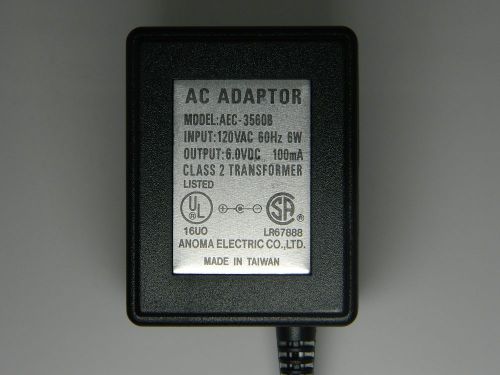 Anoma Electric Class 2 Transformer AC Adaptor Model AEC-3560B 6.0 V 100 mA