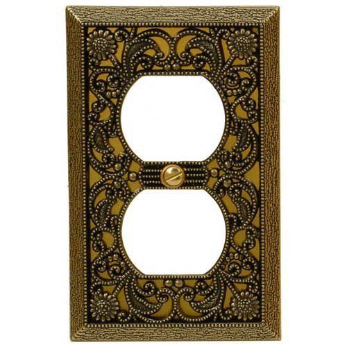 Amerelle 65DAB Filigree Cast Metal 1 Duplex Outlet Wall Plate  Antique Brass