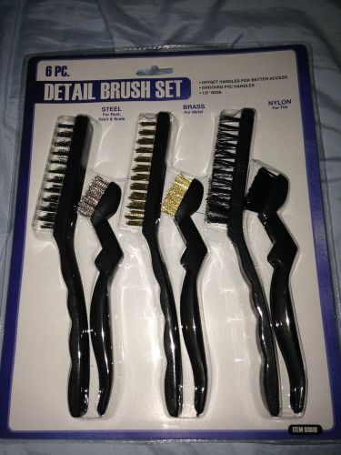 6 piece detail wire brush set nylon, brass, and steel for sale