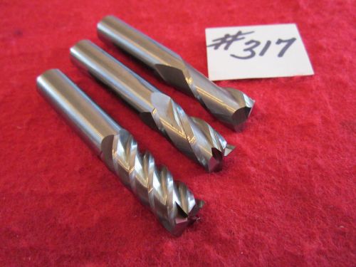 3  U.S.A.  1/2&#034; SOLID CARBIDE, ASSORTED END MILLS. {317}