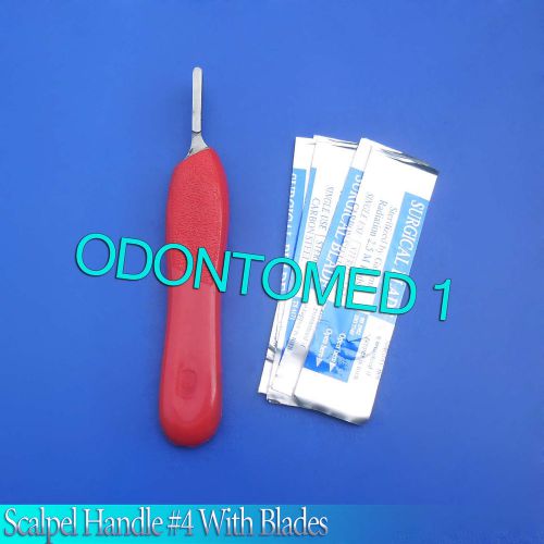 Scalpel Handle # 4 Red Color With 10 Surgical Blade # 20 Dental Instruments