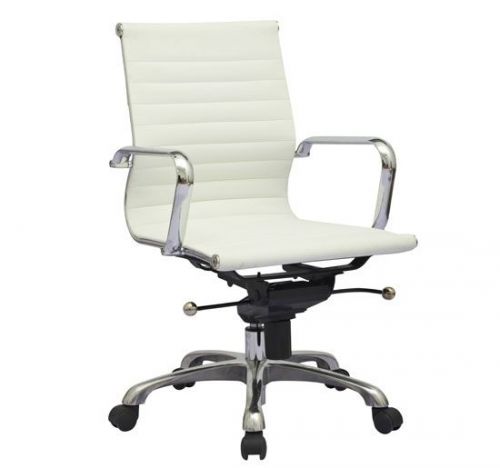 Modern Design Ribbed Mid Back Synthetic Leather Office Chair - White