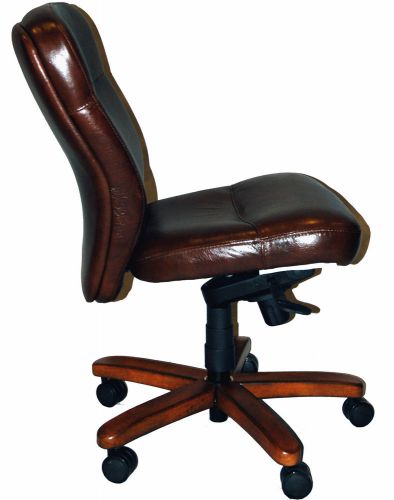 Genuine brown leather armless office desk chair for sale