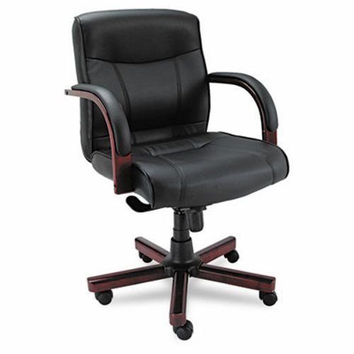 Alera Mid-Back Swivel/Tilt Leather Chair, Black/Mahogany (ALEMA42LS10M)