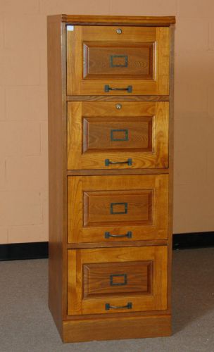 Tall oak four drawer file filing cabinet for sale