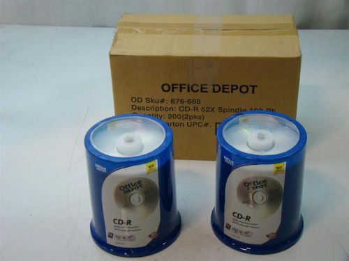 (2) office depot cd-r 52x 80min/700mb a005 4500183894 9017f3gami005 676-688 for sale