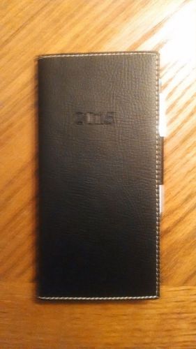 2015 Leather weekly planner with pen, Made in Italy, 3 1/2&#034; X 7&#034; Black
