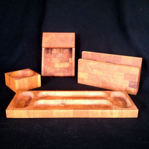 Vintage wood desk set 4 piece set 5th 7th anniversary gift idea for sale