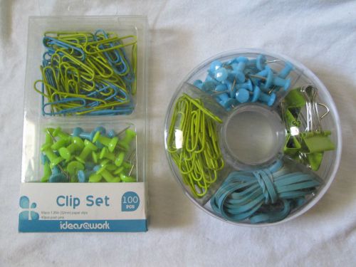 Paper clips Binder clips Push pins fun colors GREEN BLUE 170 pieces NEW