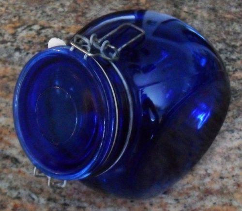 COBALT BLUE Glass Canister with Wire Lids Food Storage Container CANDY BOWL DISH