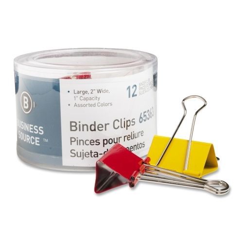 Business Source Binder Clip - Large - 2&#034; Width - 12 / Pk - Assorted - BSN65363