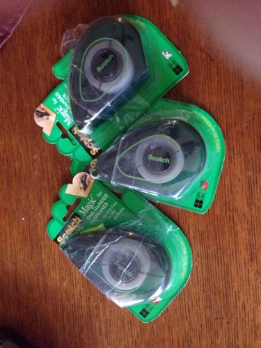 Lot Of 3 Scotch Magic Tape One Handed Dodpenser Refillable