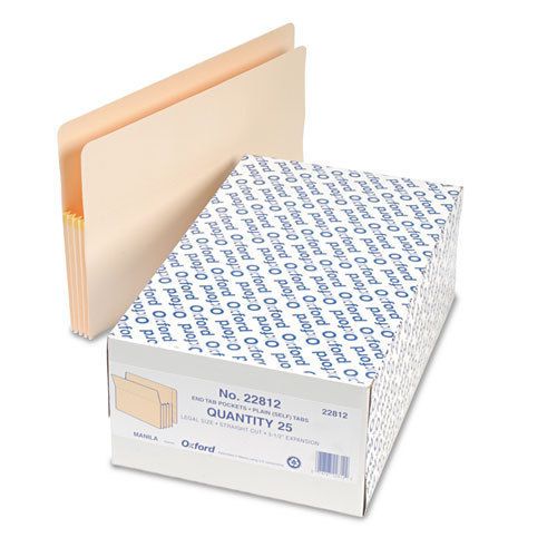 Reinforced end tab file pockets, 3.5&#034; exp., straight cut, manila, legal, 25/box for sale