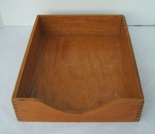 Vintage Wood Wooden Desk Office In/Out Dovetailed Tray Bin Box File