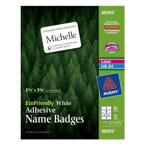 Avery Ecofriendly Name Badge Labels - 2.33&#034; Width X 3.38&#034; Length - 10 (48395)