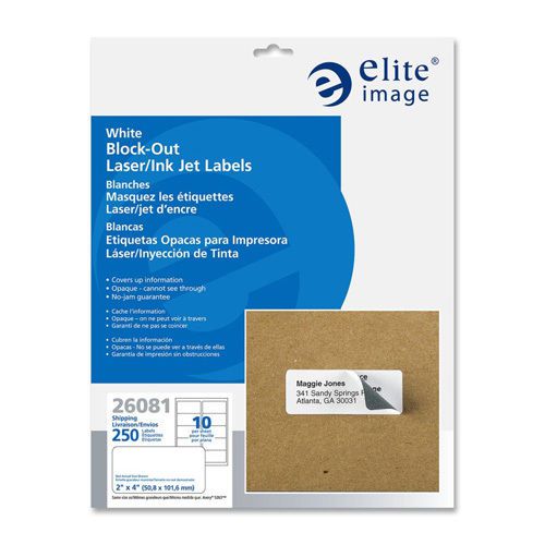 Elite Image White Block Out Label, Permanent Adhesive, 2&#034; x 4&#034;
