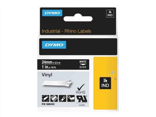 Dymo rhino coloured vinyl - permanent adhesive vinyl tape - white on bla 1805432 for sale