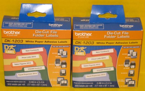 2 Packs of Brother DK-1203 White Paper Adhesive Labels - (300 labels / pack) NEW