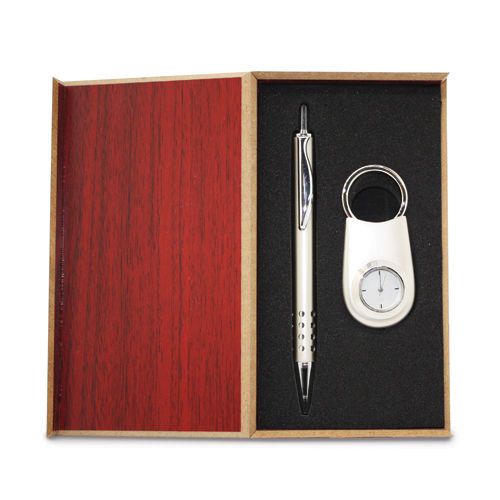 Silver-tone Engravable Watch Key Ring and Pen Gift Set