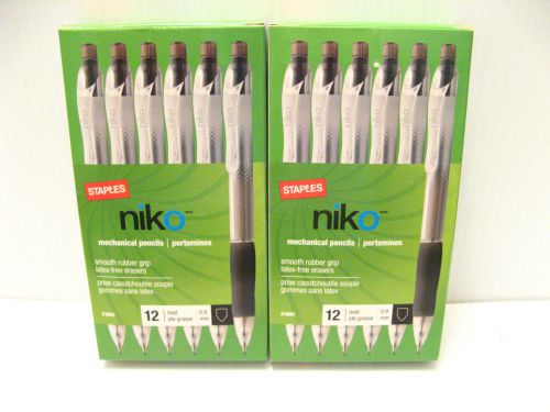 STAPLES NIKO MECHANICAL PENCIL Pack of 12 Bold 0.9mm Rubber Grip 21681 Lot of 2