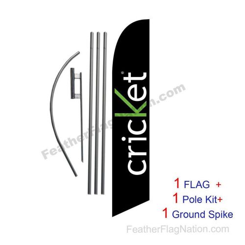 Cricket Wireless Feather Banner Swooper Flag Kit with pole+spike -black-