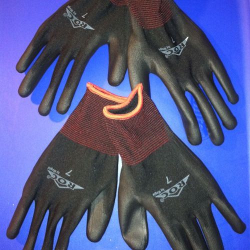 ROC BY MAGID BLACK SIZE- 7 Polyurethane/Polyester Gloves *2 Pair* Coated/Fitted