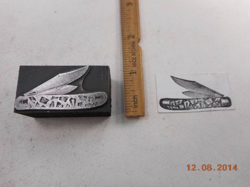 Letterpress Printing Printers Block, Pocket Knife w Fancy Inlaid Handle