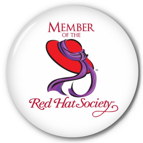 S1 RED HAT SOCIETY 3&#034; CELLULOID PIN BACK BUTTON OFFICIAL LICENSED PRODUCT