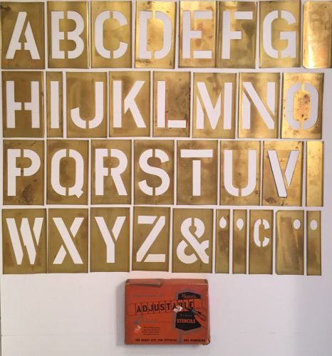 Vintage Reese&#039;s Lockedge Adjustable Brass Stencil Set Letters 5 Inches 34 Pieces
