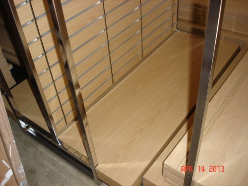 SHELVES -retail store shelves   maple and chrome