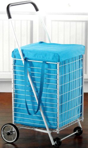 NEW BLUE ROLLING UTILITY CART LINER LAUNDRY SHOPPING BASKET FOLDING CART COVER