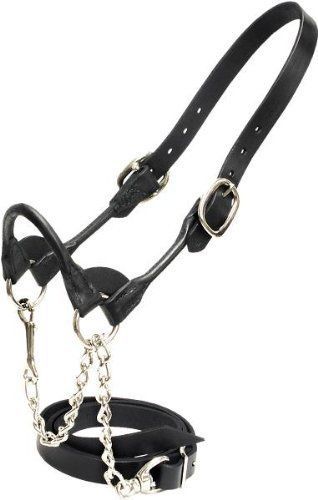 Cow Livestock Leather Fancy Rolled Nose Cheeks Show Halter Chain Black CALF SIZE