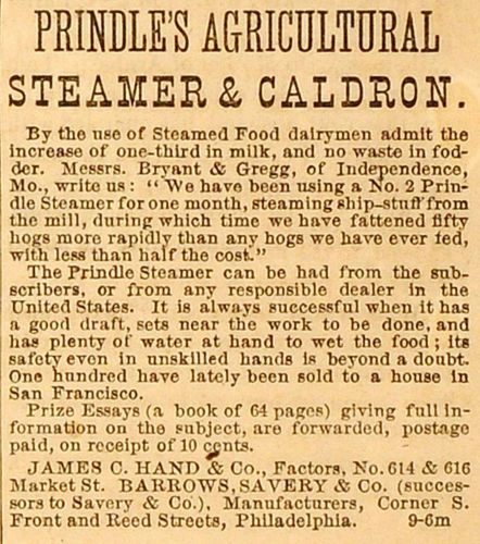 1870 Ad Prindle Agricultural Steamer Caldron Farm Machines Dairy Bryant MX7