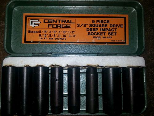 Central Forge 9 piece 3/8&#034; square drive deep impact socket set model 893