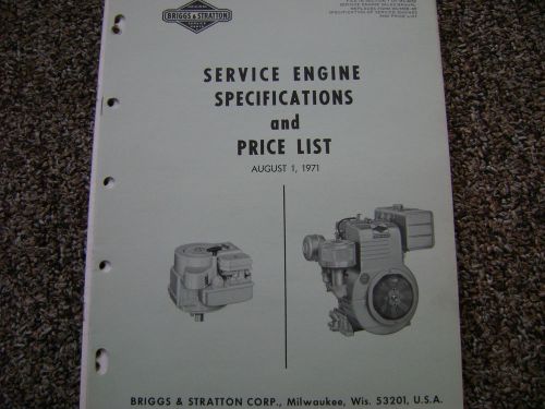 briggs and stratton service engine specifications and price list August 1, 1971