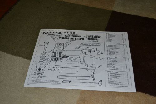 Arrow ET-50 Electromatic Gun Tacker instructions and parts booklet 1986
