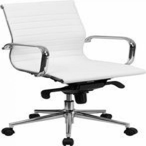 Flash Furniture BT-9826M-WH-GG Mid-Back White Ribbed Upholstered Leather Confere