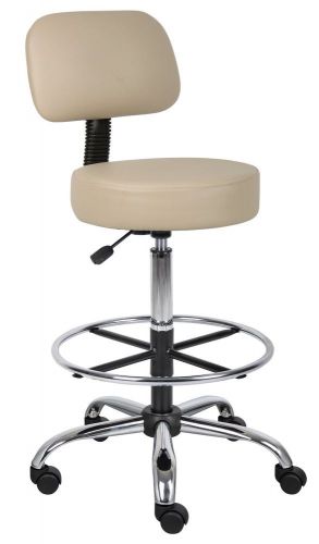 Adjustable Drafting/Medical Stool Cushion Back Support Beige Dual Wheel Casters