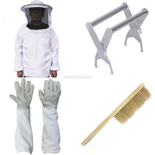 Beekeeping Jacket Veil Smock Dress Hive Frame Holder Bee Brush Goatskin Gloves