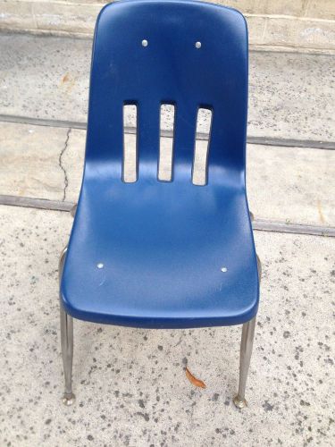 Vintage Office Orange and Blue Plastic Chair Stainless, Steel, Heavy Duty, Fully