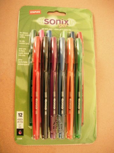 Staples Sonix *NEW* Gel-Ink Stick Pens Medium (0.7) Point-Dozen Assorted Colors