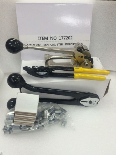 1/2&#034; steel strapping tool kit + 400 ft of strap + 300 seals + cutter for sale