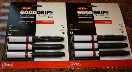 6 Staples OXO Good Grips Retractible Dry-Erase Markers - Black - Chisel Tip
