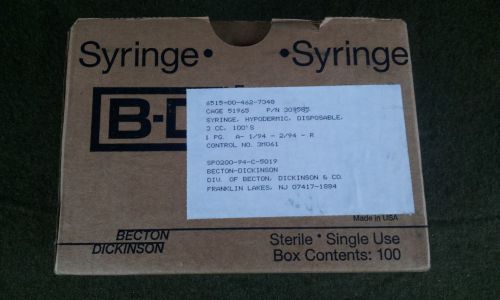 B-D 3cc Hypodermic Disposable Syringe 100ct Box